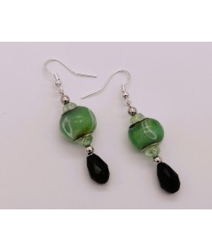 Pendientes Plateados de Cristal de Murano Verde y Negro