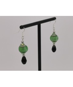 Pendientes Plateados de Cristal de Murano Verde y Negro