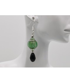 Pendientes Plateados de Cristal de Murano Verde y Negro