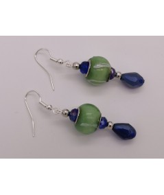 Pendientes Plateados de Cristal de Murano Verde y Azul