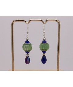 Pendientes Plateados de Cristal de Murano Verde y Azul