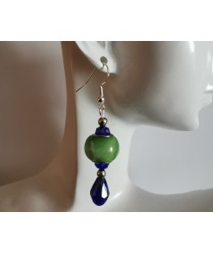 Pendientes Plateados de Cristal de Murano Verde y Azul