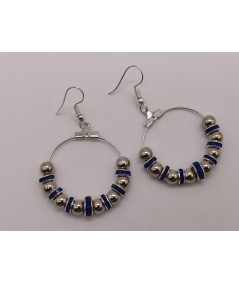 Pendientes de Aro Cuentas Plateadas y Cristal Azul