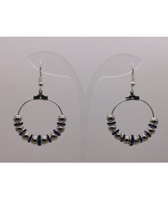 Pendientes de Aro Cuentas Plateadas y Cristal Azul