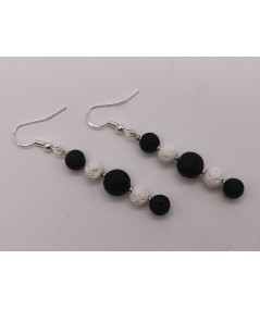 Pendientes Plateados de Lava Volcánica Blanco y Negro