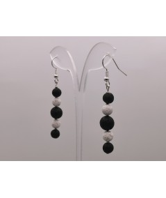 Pendientes Plateados de Lava Volcánica Blanco y Negro