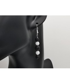 Pendientes Plateados de Lava Volcánica Blanco y Negro