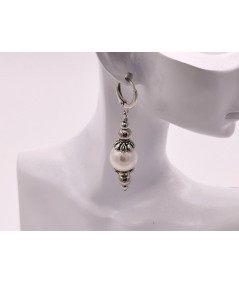 Pendientes plateados de perlas de cristal Swarovski Beige