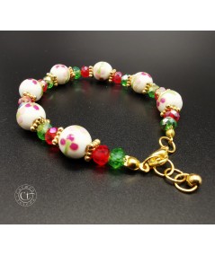 PULSERA DE CERÁMICA Y CRISTAL FACETADO VERDE Y ROJO
