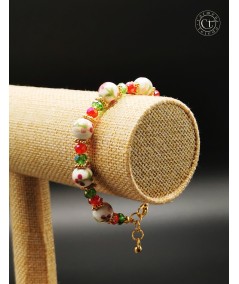 PULSERA DE CERÁMICA Y CRISTAL FACETADO VERDE Y ROJO