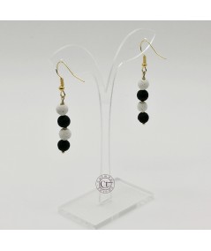 PENDIENTES DORADOS BLANCO Y NEGRO DE LAVA VOLCÁNICA