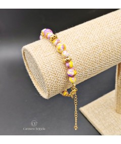 PULSERA DE CERÁMICA MULTICOLOR Y ENTREPIEZAS DORADAS