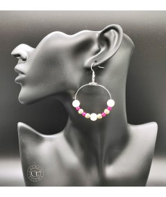 PENDIENTES ARO PERLAS CRISTAL VERDE Y FUCSIA