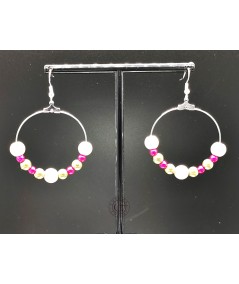 PENDIENTES ARO PERLAS CRISTAL VERDE Y FUCSIA