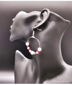 PENDIENTES ARO PERLAS CRISTAL VERDE Y FUCSIA