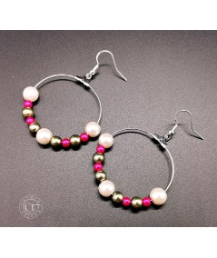 PENDIENTES ARO PERLAS CRISTAL VERDE Y FUCSIA