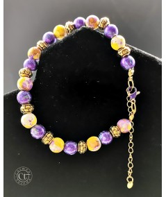 PULSERA DORADA DE CERÁMICA AMARILLA Y MORADA