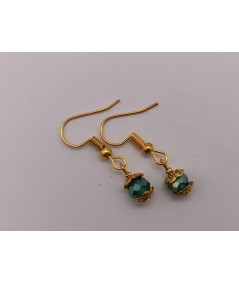 Pendientes Dorados de Cristal Verde