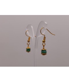 Pendientes Dorados de Cristal Verde