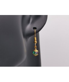 Pendientes Dorados de Cristal Verde