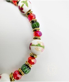 PULSERA DORADA DE CERÁMICA Y CRISTAL MILLEFIORI