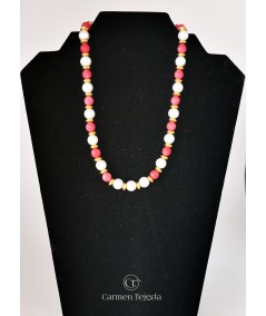 COLLAR DE CUARZO ROJO Y PERLAS DE CRISTAL