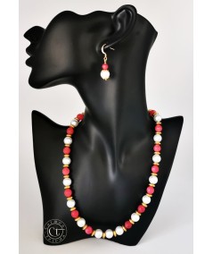 COLLAR DE CUARZO ROJO Y PERLAS DE CRISTAL