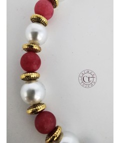 COLLAR DE CUARZO ROJO Y PERLAS DE CRISTAL
