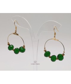 Pendientes De Aro Dorados de Cristal Verde