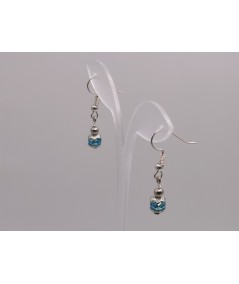 Pendientes de Cristal Azul Claro y Bola Plateada