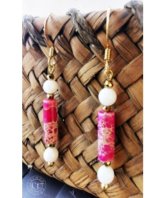 PENDIENTES DE CORAL Y PIEDRA NATURAL FUCSIA