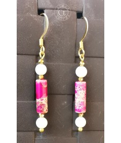 PENDIENTES DE CORAL Y PIEDRA NATURAL FUCSIA