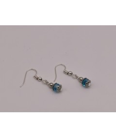 Pendientes de Cristal Azul Claro y Bola Plateada