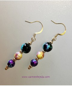 PENDIENTES DE CERÁMICA MULTICOLOR DORADOS