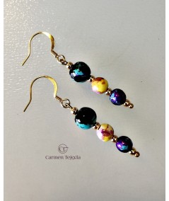 PENDIENTES DE CERÁMICA MULTICOLOR DORADOS