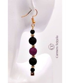 Pendientes Lava Volcánica Negro y Morado