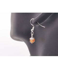 Pendientes Plateados de Cristal Naranja