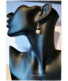 Pendientes de perlas de cristal azul y blanco