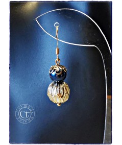 Pendientes de perlas de cristal azul y blanco