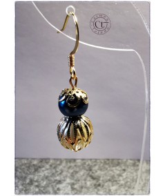 Pendientes de perlas de cristal azul y blanco