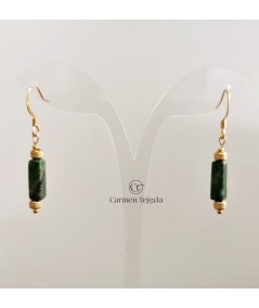 PENDIENTES DORADOS DE JADE CUADRADO VERDE