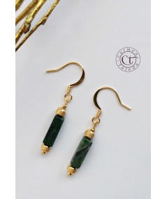 PENDIENTES DORADOS DE JADE CUADRADO VERDE
