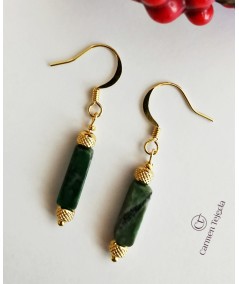 PENDIENTES DORADOS DE JADE CUADRADO VERDE