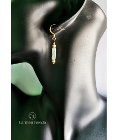 PENDIENTES DORADOS DE JADE CUADRADO VERDE