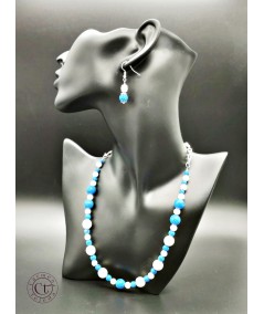 CONJUNTO DE COLLAR Y PENDIENTES DE LAVA, AZUL Y BLANCO