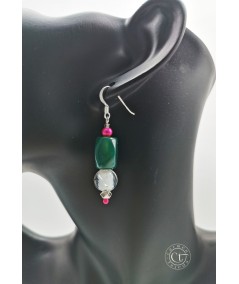 PENDIENTES DE ABALORIOS DE CRISTAL Y PERLAS DE CRISTAL FUCSIA
