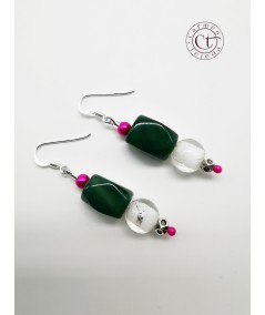 PENDIENTES DE ABALORIOS DE CRISTAL Y PERLAS DE CRISTAL FUCSIA