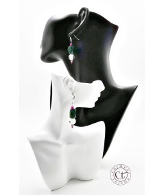 PENDIENTES DE ABALORIOS DE CRISTAL Y PERLAS DE CRISTAL FUCSIA