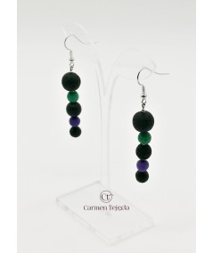 PENDIENTES DE LAVA, PLATEADOS, NEGRO, VERDE Y MORADO