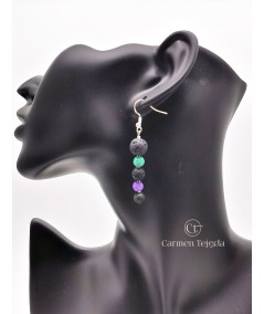 PENDIENTES DE LAVA, PLATEADOS, NEGRO, VERDE Y MORADO